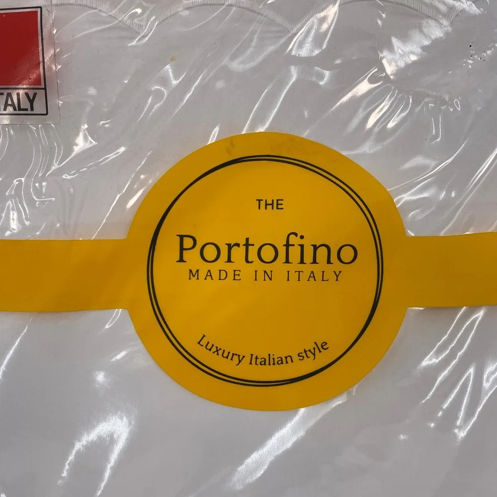 Portofino Sheet Set King White 100% Cotton Percale Scalloped Made in Italy 4pc